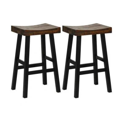 Costway 29 Inch Solid Wood Saddle-seat With Curved Seat Surface And Comfortable Footrests-29 Inches In Brown