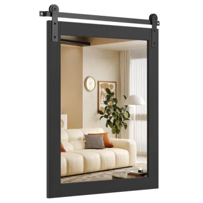 Costway 29" X 23" Rectangle Farmhouse Wall Mirror With Metal Bracket For Bathroom-black