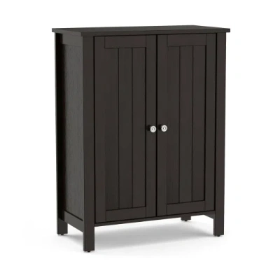 Costway 2-door Bathroom Floor Storage Cabinet Space Saver Organizer-brown In Black