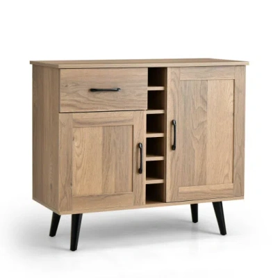 Costway 2-door Buffet Sideboard With 6-bottle Wine Rack Drawer In Brown