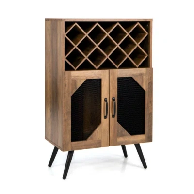 Costway 2-door Farmhouse Kitchen Storage Bar Cabinet With Wine Rack And Glass Holder-rustic Brown In Multi
