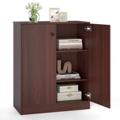 Costway 2-door Modern Floor Storage Cabinet With 3-tier Shelf-brown