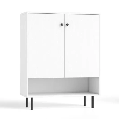 Costway 2-door Sideboard Buffet Cabinet Kitchen With Adjustable Shelf-white In Gray