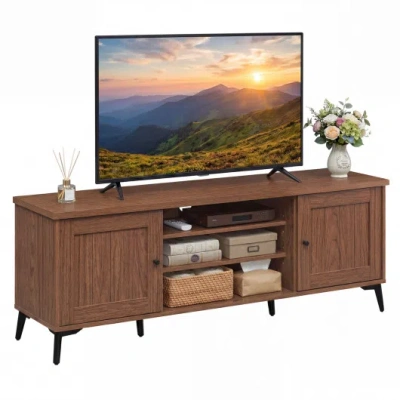 Costway 2-door Tv Stand For Tvs Up To 65 Inch Mid Century Modern Entertainment Center-brown