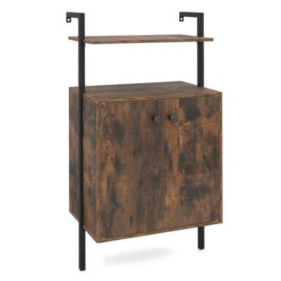 Costway 2-door Wall Mount Bookshelf With Storage Cabinet-rustic Brown In Multi