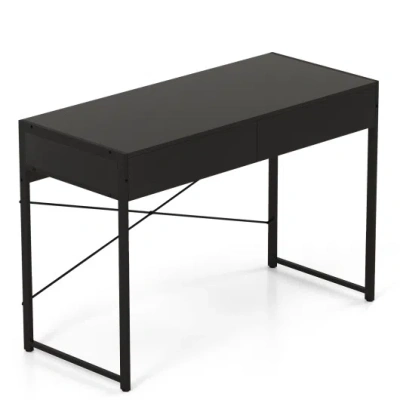 Costway 2-drawer Home Office Desk With Steel Frame-black