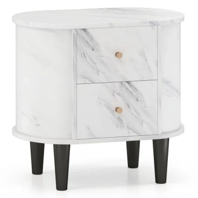 Costway 2-drawer Nightstand Modern Faux Marble Bedside Table With Storage-white