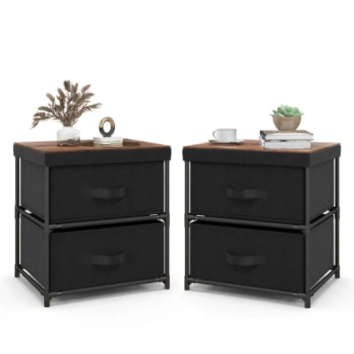 Costway 2-drawer Nightstand With Removable Fabric Bins And Pull Handles Set Of 2-black