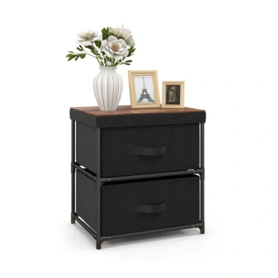 Costway 2-drawer Nightstand With Removable Fabric Bins And Pull Handles-black