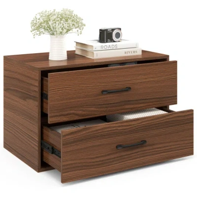 Costway 2-drawer Stackable Horizontal Storage Cabinet Dresser Chest With Handles-espresso In Brown