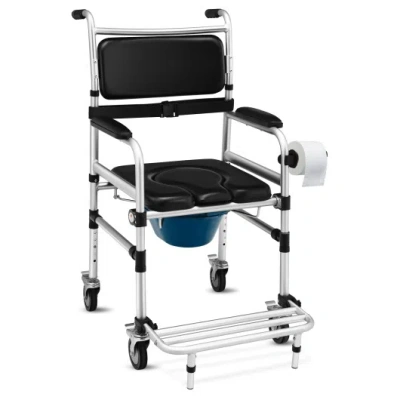Costway 2-in-1 Aluminum Commode Shower Wheelchair With Locking Casters In Multi