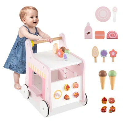 Costway 2-in-1 Baby Walker With Storage And Ice Creams For 1+ Years Old-pink In Multi