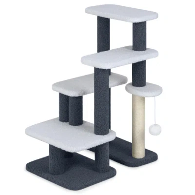 Costway 2-in-1 Cat Stairs Cat Tree Tower With Scratching Posts And Hanging Toy Ball-gray