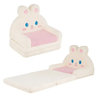 Costway 2-in-1 Convertible Kids Sofa To Lounger With Bunny Pattern-pink