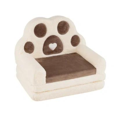 Costway 2-in-1 Convertible Kids Sofa To Lounger With Removable Cover-brown In Neutral
