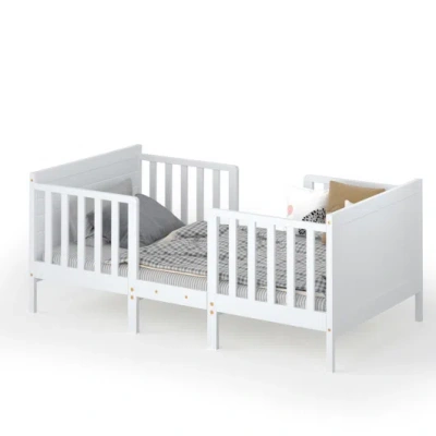 Costway 2-in-1 Convertible Kids Wooden Bedroom Furniture With Guardrails-white