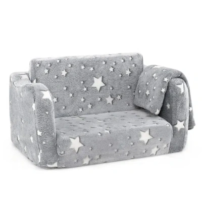 Costway 2-in-1 Folding Kids Couch With Blanket Glow In The Dark-gray