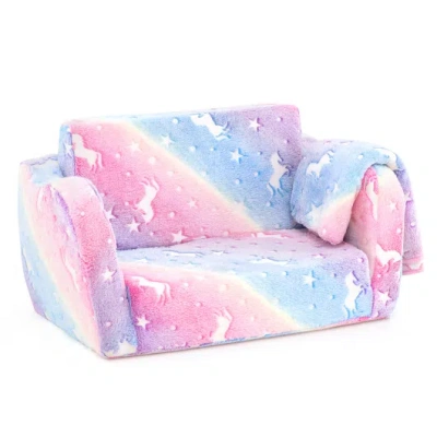 Costway 2-in-1 Folding Kids Couch With Blanket Glow In The Dark-multicolor