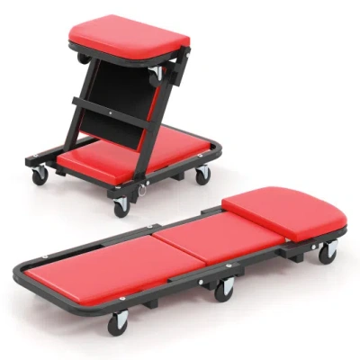 Costway 2-in-1 Folding Low Profile Mechanic Creeper With Padded Seat And 6 Wheels-red