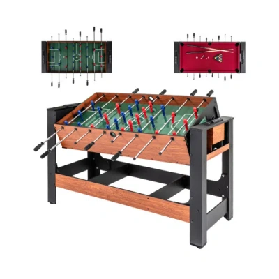 Costway 2-in-1 Full Size Foosball And Pool Combo Table With Legs-black & Brown In Multi
