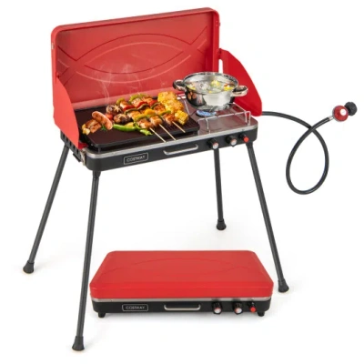 Costway 2-in-1 Gas Camping Grill And Stove With 4 Detachable Legs-red