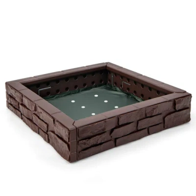 Costway 2-in-1 Hdpe Kids Sandbox With Cover And Bottom Liner-brown In Multi