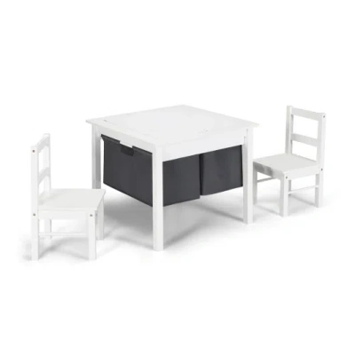 Costway 2-in-1 Kids Activity Table And 2 Chairs Set With Storage Building Block Table-white In Multi