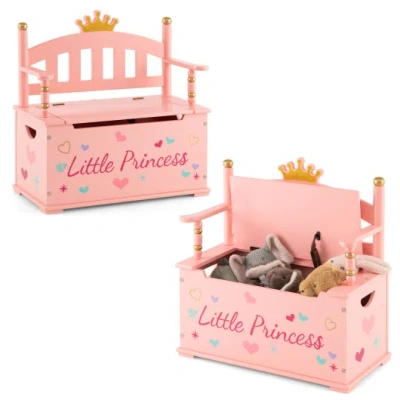 Costway 2-in-1 Kids Princess Wooden Toy Box With Safe Hinged Lid-pink