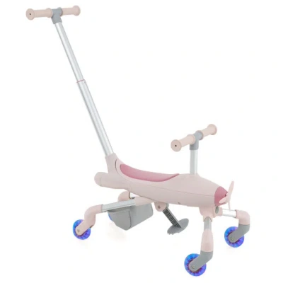 Costway 2-in-1 Kids Ride-on Push Car With Led Lighted Wheels-pink