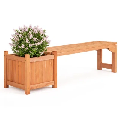 Costway 2-in-1 Outdoor Bench With Raised Garden Bed With Spacious Seat And Detachable Bottom Plates-1 Piece In Brown