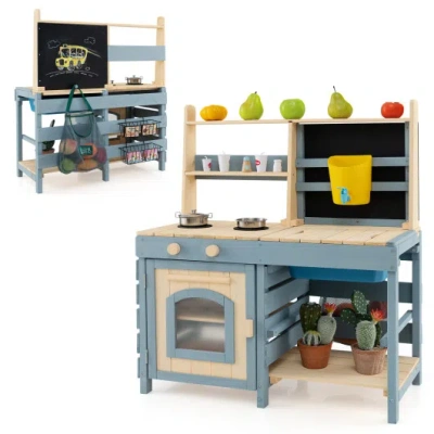 Costway 2-in-1 Outdoor Mud Kitchen With Faucet And Extra Chalkboard In Multi