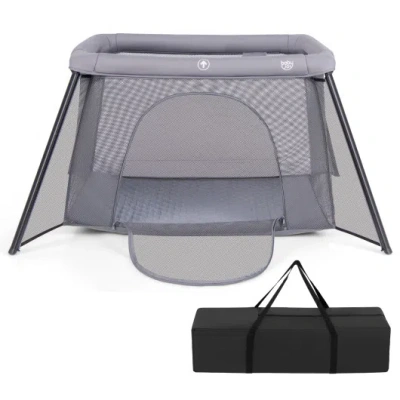 Costway 2-in-1 Portable Baby Playpen With Safety Enclosure And Padded Mattress-dark Gray