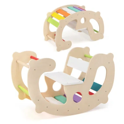 Costway 2-in-1 Rocking Horse Arch For Kids Montessori Climbing Toys With Arch Climber-multicolor In Neutral
