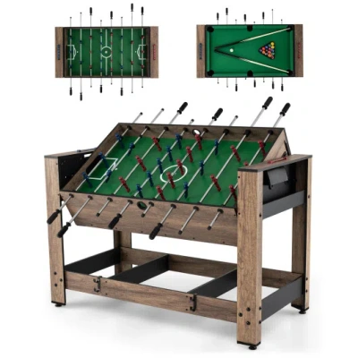 Costway 2-in-1 Swivel Foosball And Pool Combo Game Table -natural In Green
