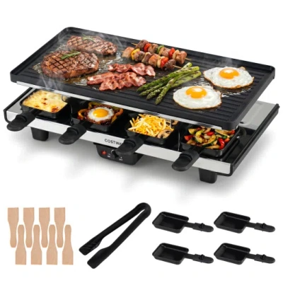Costway 2-in-1 Table Grill And Griddle With Reversible Nonstick Plate For 8 In Multi