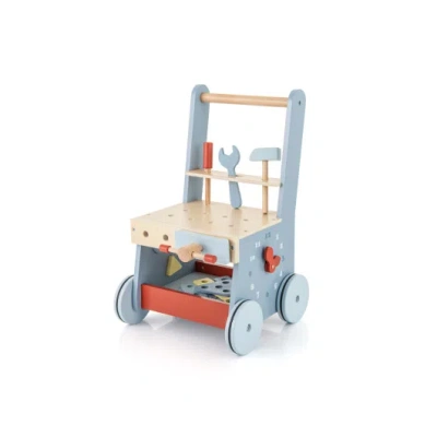 Costway 2-in-1 Toddler Wooden Baby Push Walker With Multi-activity Center In Blue