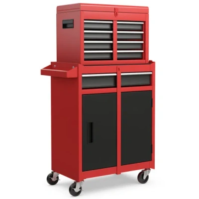 Costway 2-in-1 Tool Chest And Cabinet With 5 Sliding Drawers-black & Red
