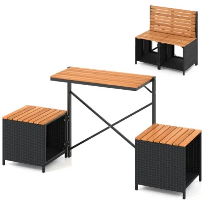 Costway 2-in-1 Transforming Picnic Table And Chairs Set With Storage In Black