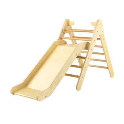 Costway 2-in-1 Wooden Triangle Climber Set With Gradient Adjustable Slide-natural In Multi