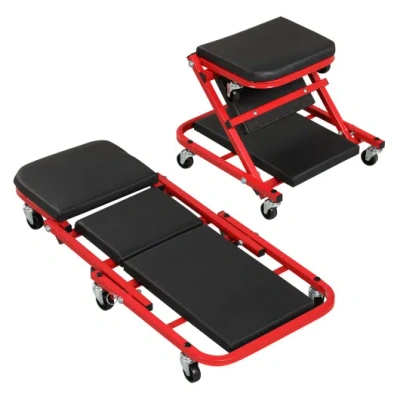 Costway 2-in-1 Z-shaped Rolling Garage Stool 36" Folding Flat Automotive Creeper-red In Black