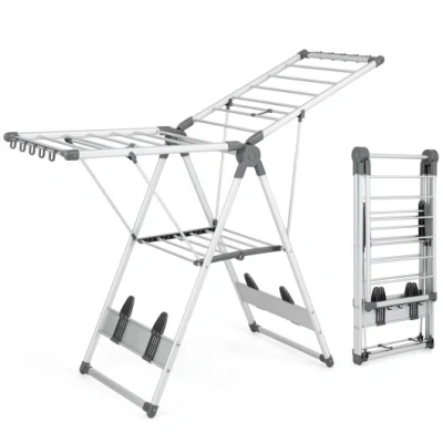 Costway 2-layer Folding Clothes Drying Rack With 5-level Adjustable Height In Multi