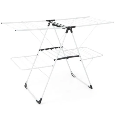 Costway 2-level Laundry Drying Rack With Height Adjustable Wings In White