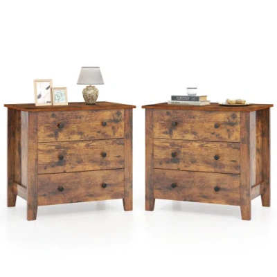 Costway 2-pack 3 Drawer Dresser Chest Of Drawers Bedside Table-brown