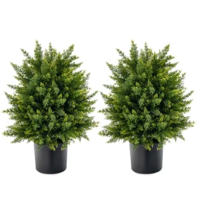 Costway 2-pack Artificial Cedar Topiary Ball Tree With Cement Pot In Multi