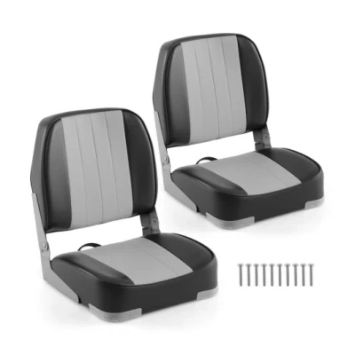 Costway 2-pack Boat Seats Folding Low Back Boat Chairs Waterproof Pvc Leather Cabin Seating-gray In Black
