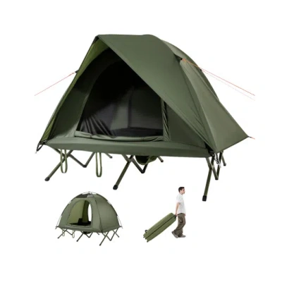 Costway 2-person Camping Cot Tent Foldable Off-ground Camping Combo For Adults-green