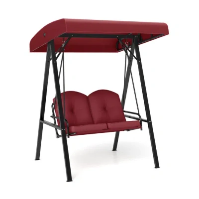 Costway 2-person Outdoor Porch Swing With A-shaped Metal Stand And Adjustable Canopy-wine In Brown