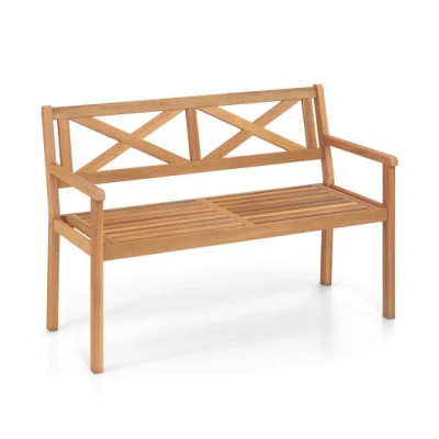 Costway 2-person Patio Acacia Wood Garden Chair With Armrests And Backrest For Backyard In Multi