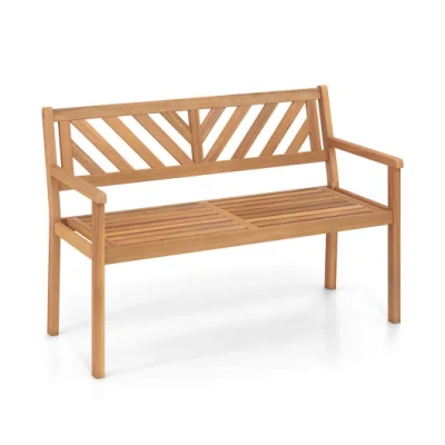 Costway 2-person Patio Acacia Wood Garden Chair With Armrests And Backrest For Porch In Brown