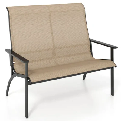 Costway 2-person Patio Garden Bench With High Back And Armrests-coffee In Neutral